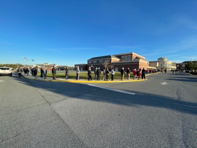Cape Henlopen HS at about 7:30 a.m. on election day (photo: Walt Palmer, WGMD)