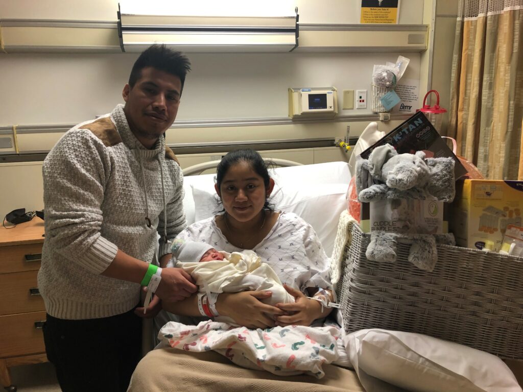 Maria Manjarrez, Silvestre Gomez, and first Beebe Baby of 2021, Emely.