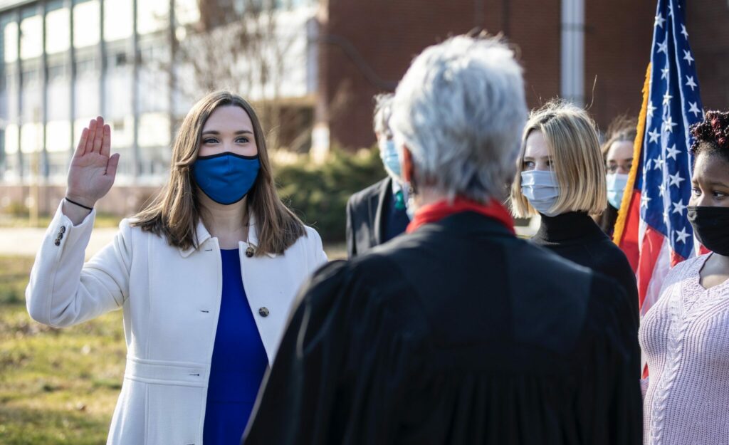 Senator Sarah McBride took the oath of office Tuesday in Claymont, photo courtesy of Sarah McBride Twitter feed