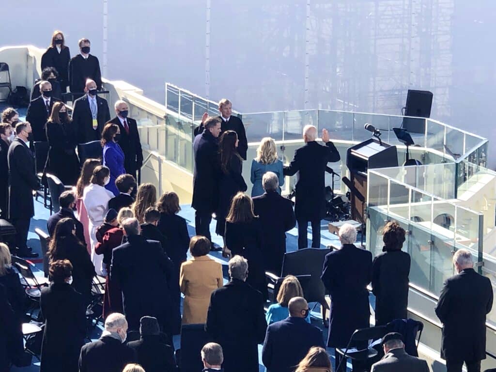 President Joe Biden was sworn in Wednesday, photo courtesy of the office of US Sen. Chris Coons