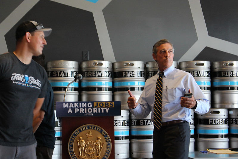 Gov. Carney discusses site readiness legislation during a visit to a Middletown brewery Tuesday (photo courtesy of Gov. Carney's office)