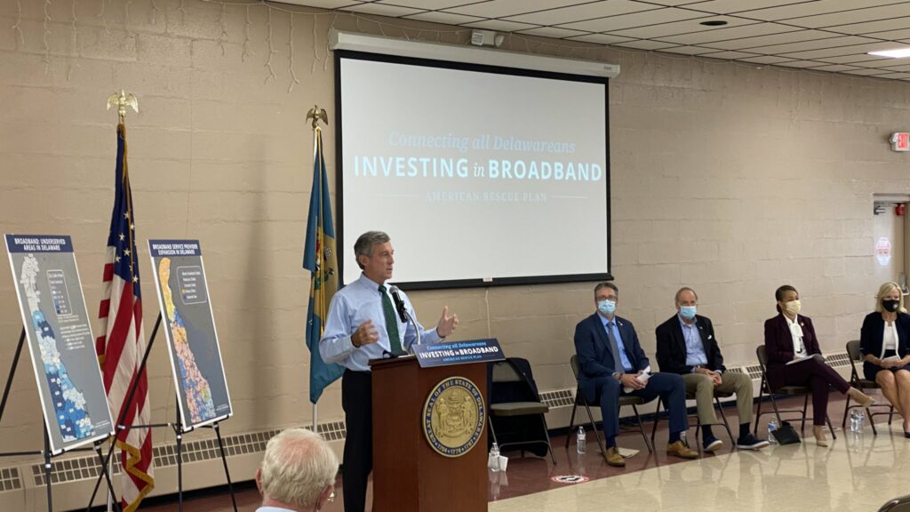 Governor John Carney announced a state investment of $110-million into broadband access, using federal rescue dollars (photo from Bridgeville, courtesy of Governor John Carney's Office)