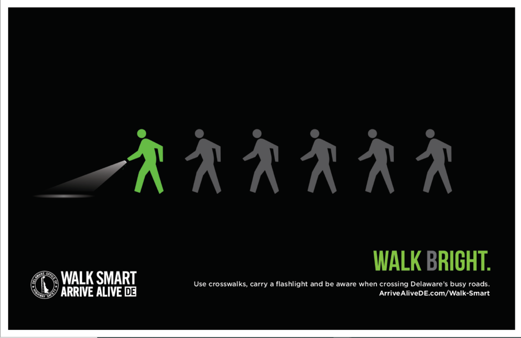 Walk Bright Campaign (image courtesy of Delaware Office of Highway Safety)Graphic