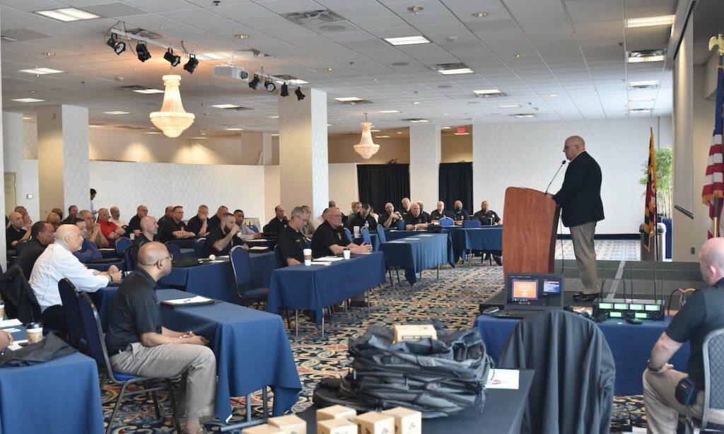 Governor Larry Hogan addressed Maryland law enforcement officers in Ocean City Tuesday (photo courtesy of the office of Governor Larry Hogan)