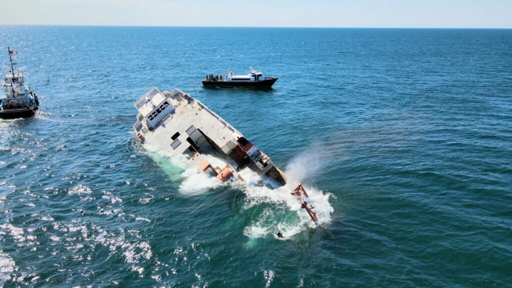 The Texas Star was sunk on Redbird Reef in the Atlantic Ocean on June 29. DNREC photo.