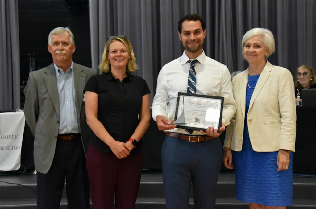 WCBOE Chairman Gene Malone, JMB Principal Christel Savage, Jason Capobianco, and former Supt. Dr. Donna Hanlin (photo courtesy of Wicomico County Public Schools)