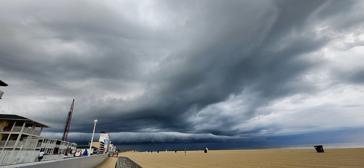 Dark shelf clouds approaching the Ocean City beach and Boardwalk near 25th Street.