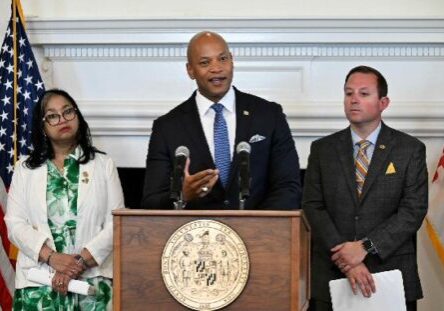 L-R:  House Speaker Joseline Pena-Melnyk / Gov. Wes Moore / Senate President Bill Ferguson