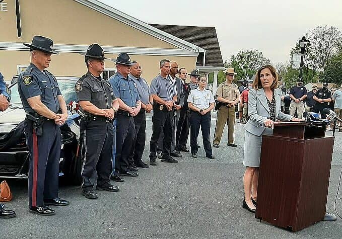 Delaware Attorney General Kathy Jennings spoke Wednesday night as it was announced that Delmar Police Corporal Keith Heacook had been declared clinically deceased