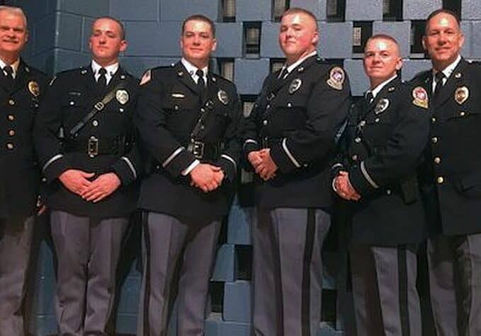 Photo from left to right: Lt. Rick Moreck, Ofc. Kevin Herbert, Ofc. Christian Rodden, Ofc. Alexander Hawkins, Ofc. Riley Scott, Chief Ross Buzzuro
