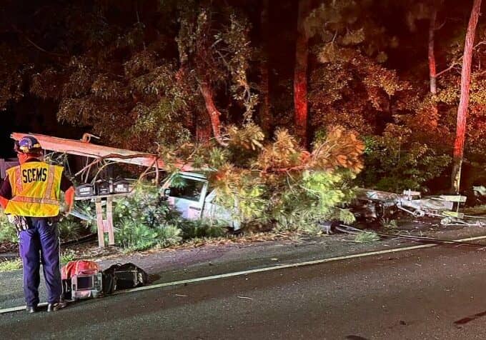 Early morning crash takes down utility pole near Jefferson Bridge Road & Route 1 in Bethany Beach / Image courtesy Bethany Beach VFC