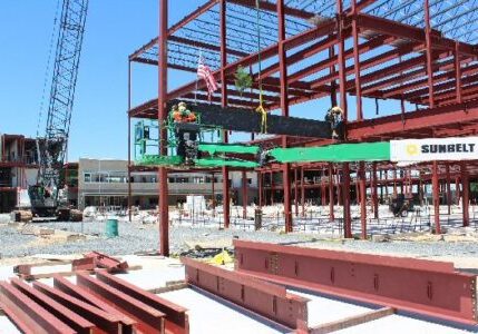 5-19-26 Raising signed beam to position over new entrance / Image courtesy Sussex Tech HS