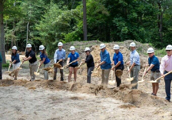 (L to R) Bob Collins, Center Manager of Facilities & Programs, Angela Padeletti, EPA Region 3, Rob Jadick, Bancroft Construction Regional Vice President, Anna Fagan, Center Deputy Director, Christophe Tulou, Center Executive Director, Michelle Koenig, Center Director of Conservation & Watershed Planning, Pat Coluzzi, Center Board President, George Cole, former Sussex County Councilman, Gerard Esposito, Center Board Elected Director & Development Committee Chair, David Quillin, David D. Quillin Architecture, Doug Hudson, Sussex County Councilman, and Todd Lawson, Sussex County Administrator/Image courtesy DE Center for the Inland Bays