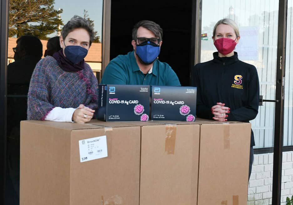 Pictured, from left, are Michele Ennis, Lower Eastern Shore Vulnerable Populations Task Force coordinator; Richard Hutson, Lower Shore Vulnerable Populations Task Force bilingual program and outreach director; and Natalie Booth, SU Campus Health nurse. Photo courtesy of Salisbury University