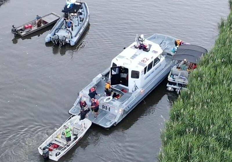 A pontoon boat and a duck boat collided last Wednesday on Round Pole Branch Creek off the Broadkill River. Image courtesy Milton Fire Dept. 