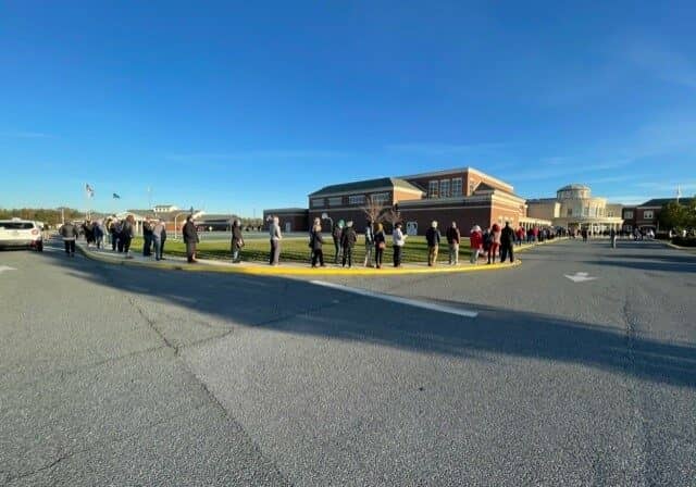 Cape Henlopen HS at about 7:30 a.m. on election day (photo: Walt Palmer, WGMD)