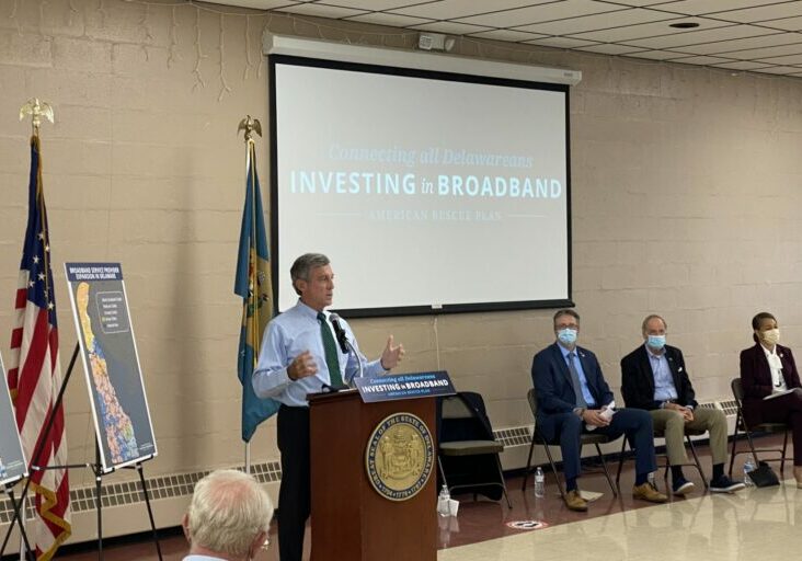 Governor John Carney announced a state investment of $110-million into broadband access, using federal rescue dollars (photo from Bridgeville, courtesy of Governor John Carney's Office)