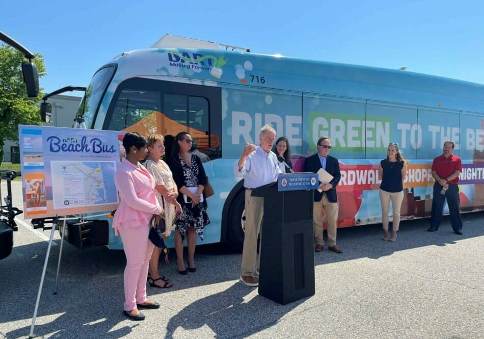 Senator Tom Carper and others gathered at the Rehoboth Park & Ride for a grant announcement Tuesday (photo shared by Sen. Tom Carper on Twitter)