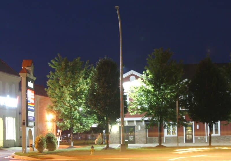 One of about a dozen unlit overhead street lamps on Coastal Highway on the Forgotten Mile. Image courtesy WGMD/Alan Henney