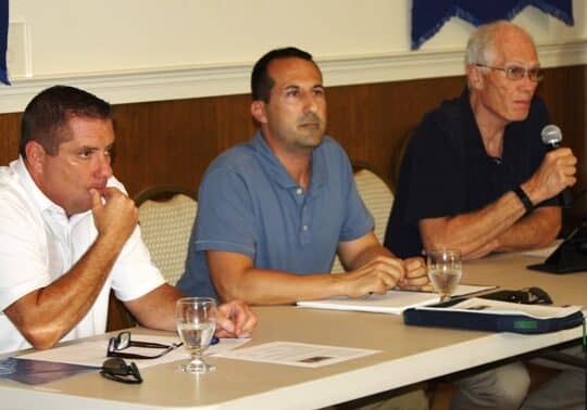Dewey Beach Commissioner Gary S. Persinger, on the far right, will be facing newcomers David Moskowitz, center, and William J. Stevens. Image courtesy WGMD/Alan Henney.