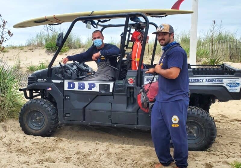 A Dewey Beach Patrol EMT and EMR. Both are also Lt. Open Water Rescue Lifeguards. The DBP provides Emergency Medical Response Services for Basic Life Support and incident response in Open Water, Bay, in Town Limits and beyond. Image courtesy DBP/Capt. Todd Fritchman.