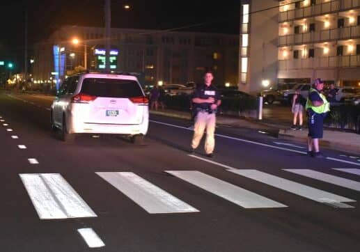 A man was struck by the minivan here on Coastal Highway near Rodney Avenue in Dewey Beach. Photo courtesy Dewey Beach PD