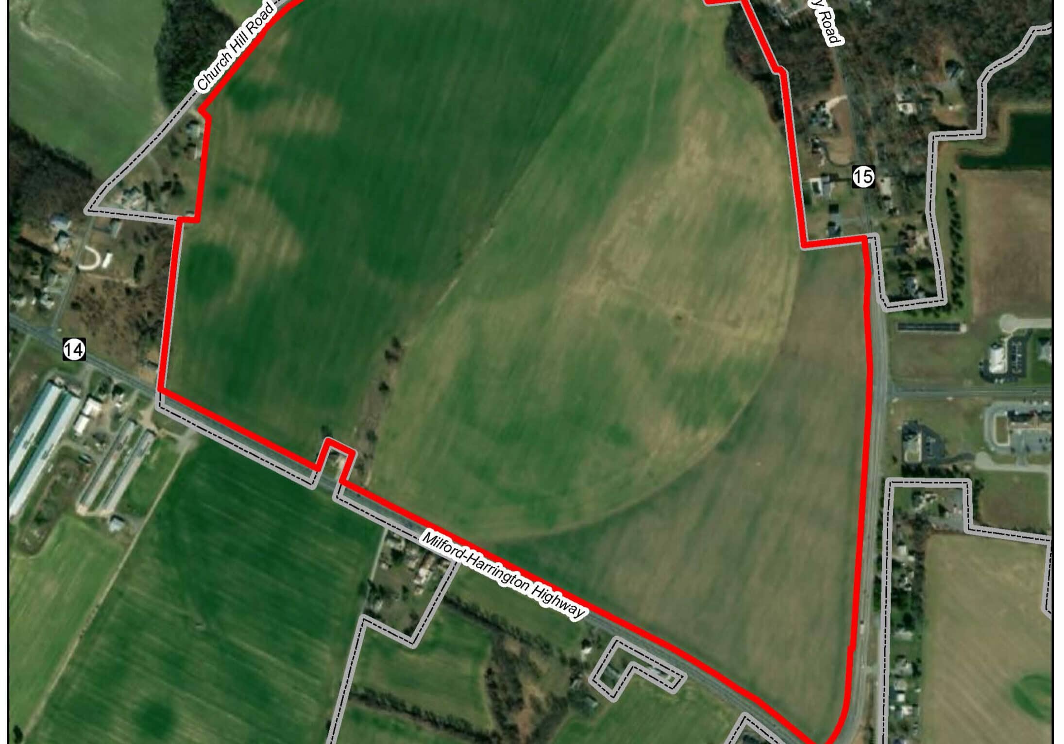 Aerial photo of Fry Farm, photo courtesy of City of Milford