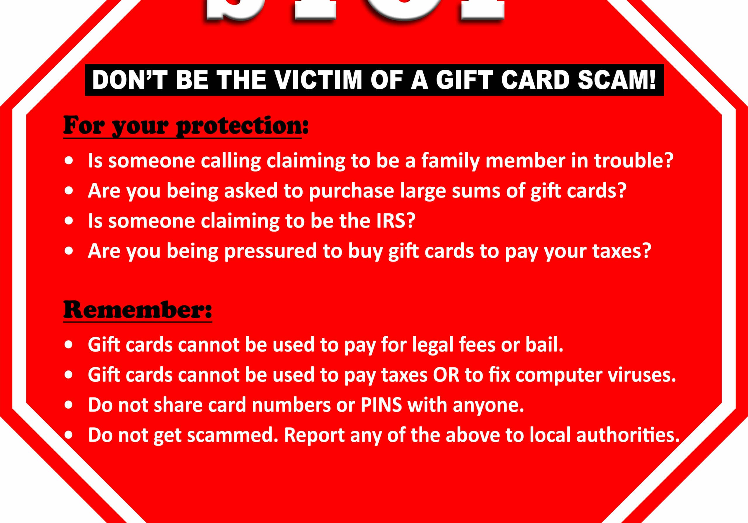 Gift Card Scam Signage