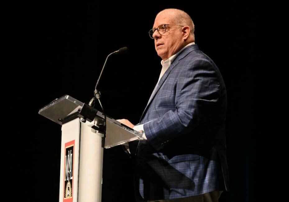 Governor Larry Hogan addressed the Maryland Municipal League at its summer conference in Ocean City (photo shared by Gov. Larry Hogan's office on Facebook)