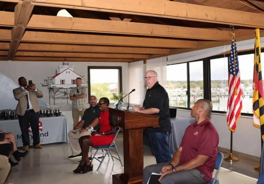 Governor Larry Hogan visited Crisfield Wednesday to announce a donation of laptop computers for Eastern Shore nonprofits (photo courtesy of Governor Larry Hogan's office)