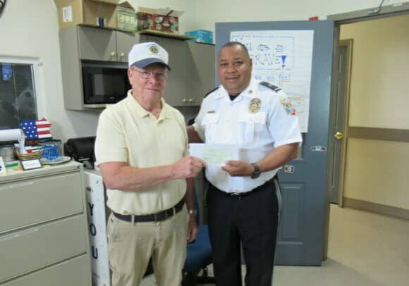 (l. to r.) Lord Baltimore Lions Club Newsletter Editor Lion Paul Bolton, Delmar Chief of Police Chief Ivan E. Barkley. Photo provided by Lord Baltimore Lions Club