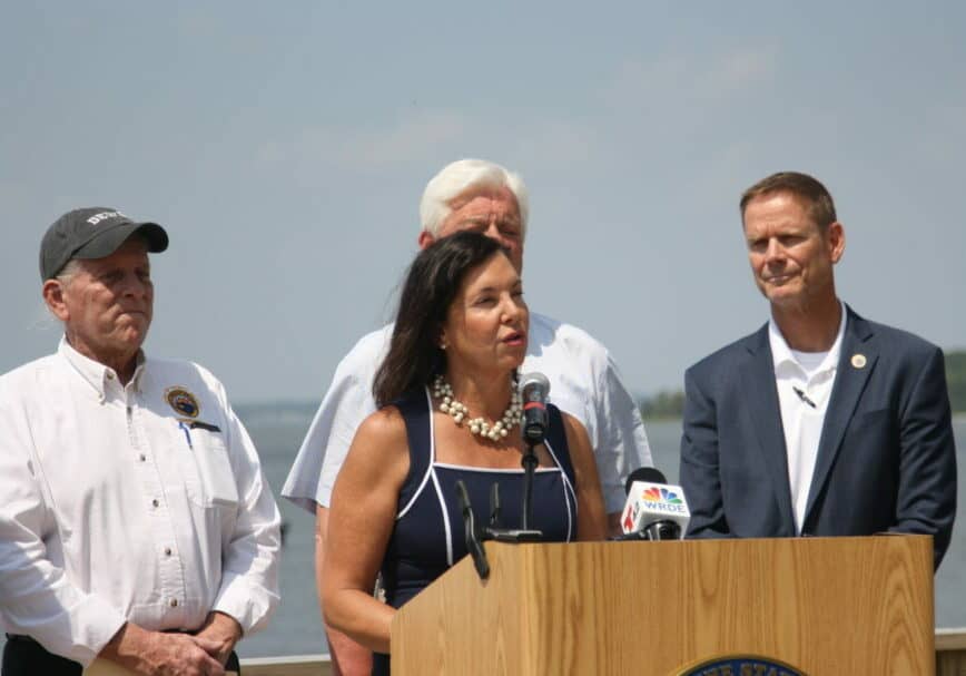 Delaware State Auditor Kathy McGuiness spoke with several mayors in Dewey Beach in May (photo: WGMD's Alan Henney)