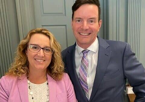 Marcy Jack, Chief Quality Officer for Beebe Healthcare, an advocate for House Bill 324 is pictured with Senator Trey Paradee, the lead Senate sponsor of HB 324. Representative Bill Bush (not pictured) introduced HB 324 in the House. Photo submitted by Delaware Healthcare Association
