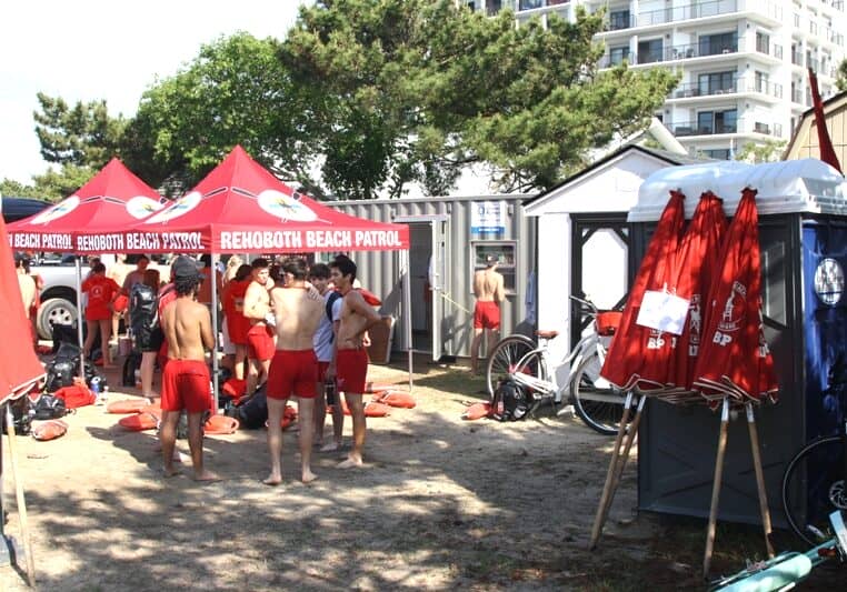 Rehoboth Beach Patrol's temporary quarters is in this shipping container in the parking lot between the old Pennsylvania Railroad House and the Village Improvement Association. Image courtesy WGMD/Alan Henney