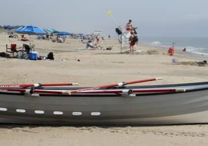 The RBP has placed its dory rescue boat back in service for the 2024 season. Image courtesy WGMD/Alan Henney