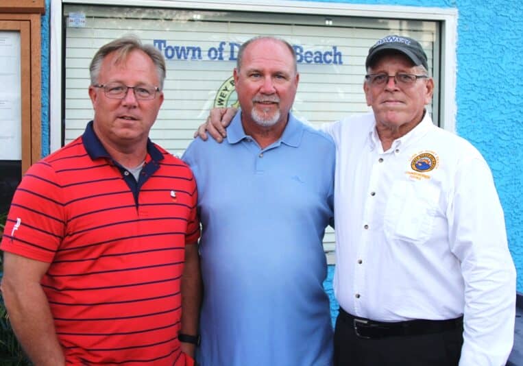 T.J. John E. Redefer III, Paul Bauer and Dale Cooke at Dewey Beach election day, Sept. 16, 2017.  All three won once again on Sept. 21, 2019.