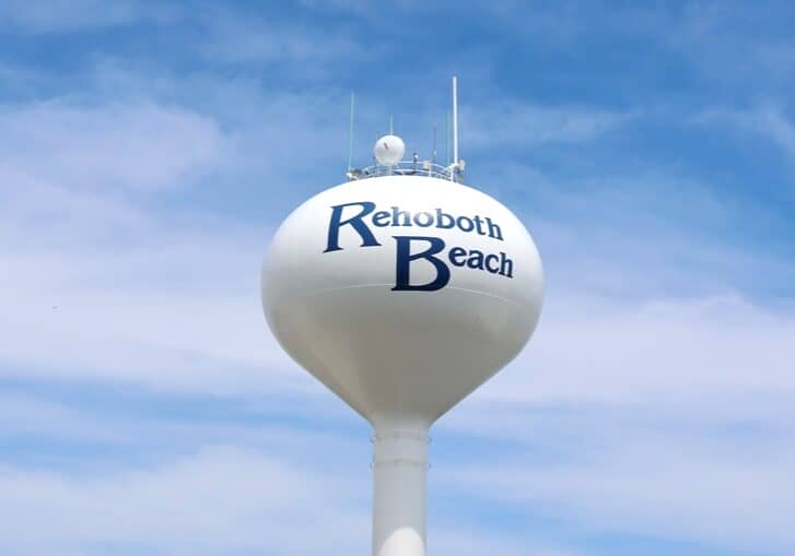 Rehoboth Beach water tank/water tower at 2nd Street and Baltimore Avenue. Image courtesy WGMD/Alan Henney.