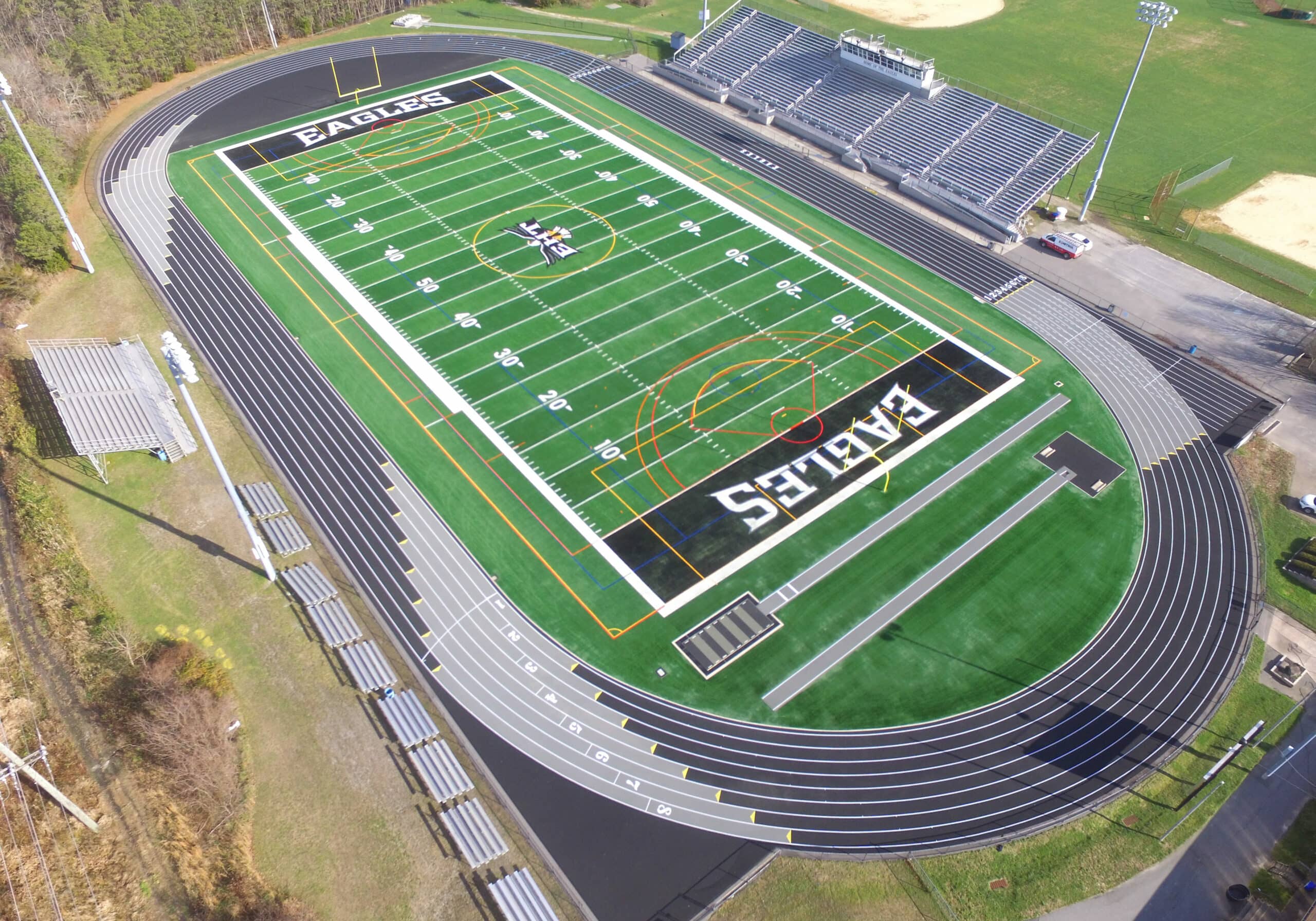 Sussex Technical High School’s track will receive a resurfacing with grey transition zones like those in this example image. Photo courtesy of Sussex Tech