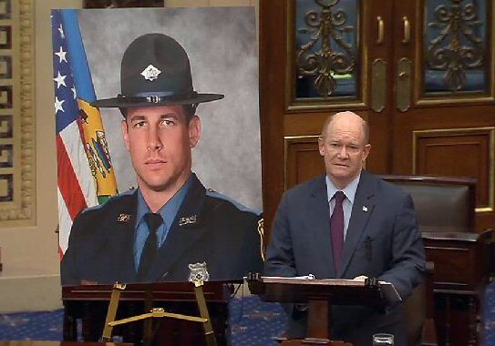 US Senator Chris Coons speaking on the Senate floor in honor of Cpl/1 Matthew "Ty" Snook