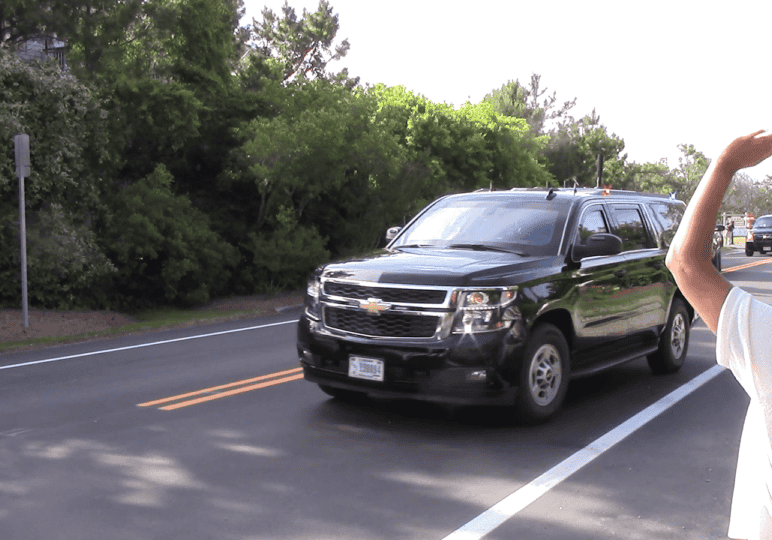 The Bidens' motorcade was shorter than those back in D.C., but many of the support vehicles were scattered throughout the neighborhood. Image courtesy WGMD/Alan Henney