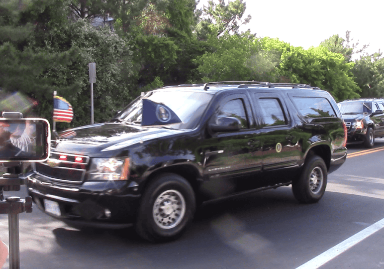 The Bidens' motorcade was shorter than those back in D.C., but many of the support vehicles were scattered throughout the neighborhood. Image courtesy WGMD/Alan Henney