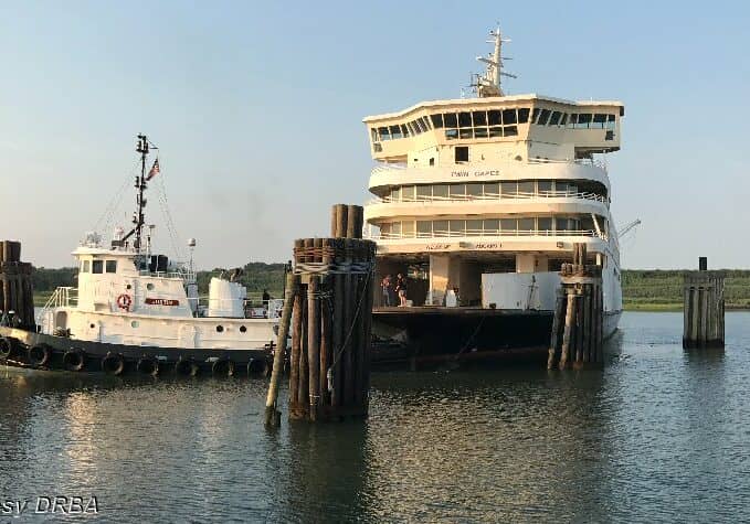 Former MV Twin Capes leaving Lewes berth for preparation to become part of the Del-Jersey-Land artificial reef
