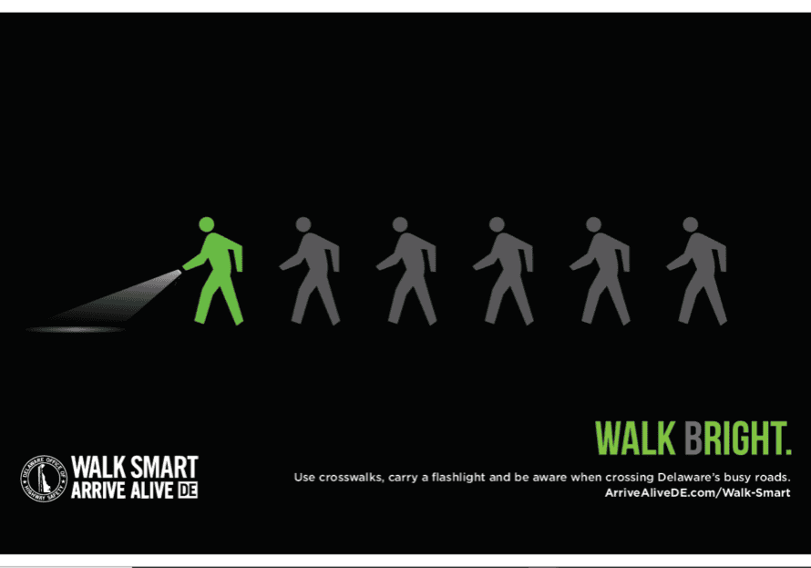 Walk Bright Campaign (image courtesy of Delaware Office of Highway Safety)Graphic