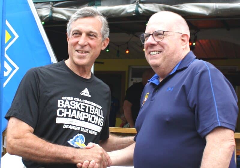 Delaware Gov. John Carney met Maryland Gov. Larry Hogan for crab cakes at Woody's in Dewey Beach on Sunday, June 12. Image courtesy WGMD/Alan Henney