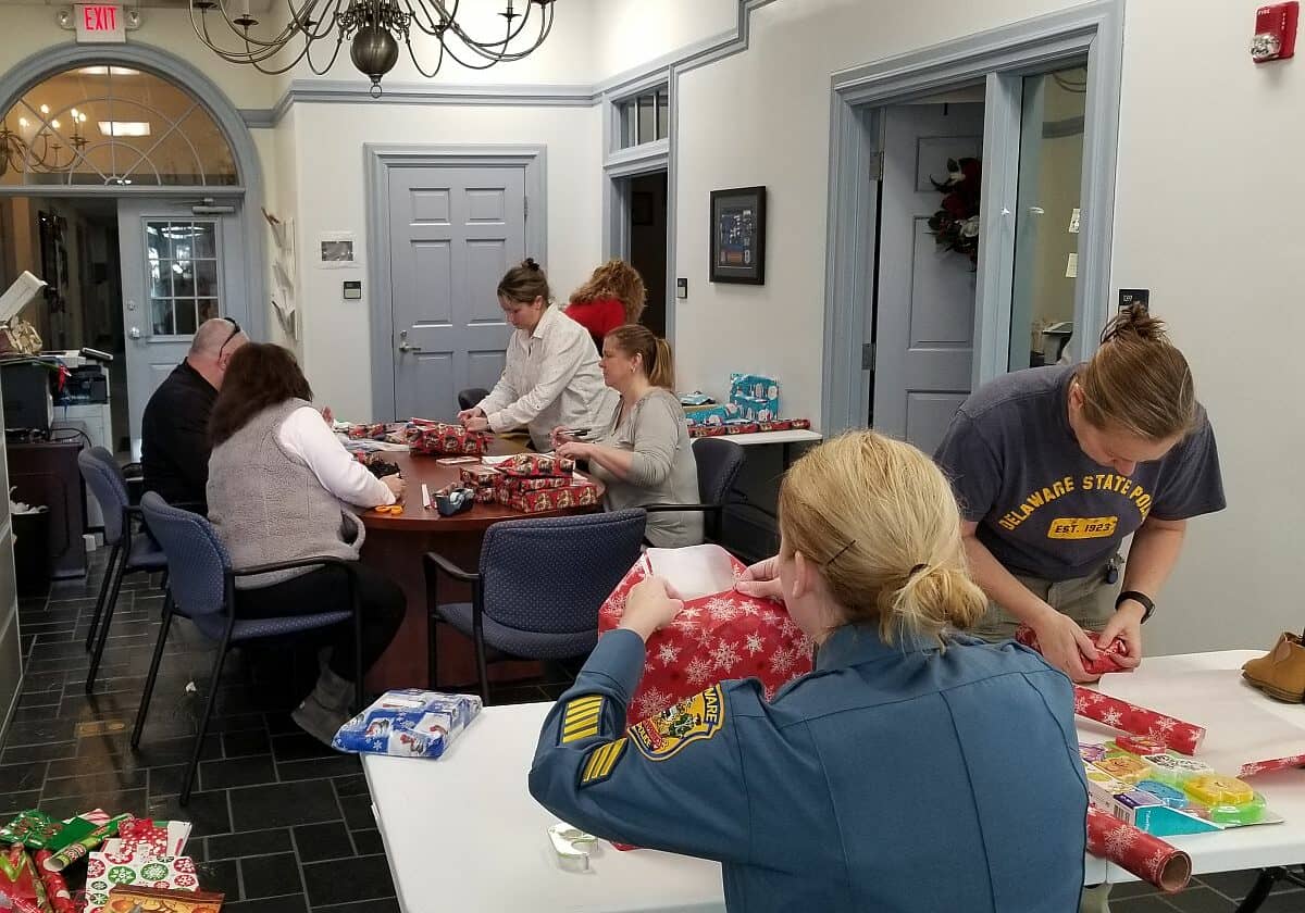 2019 inside Santa's workshop-Troop 5.  Sgt. Jaime Dorsey-Sterner and Lt. Mary McGuire are in the foreground / Photo courtesy DSP
