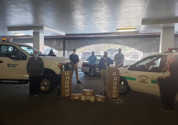 L to R; From Delmarva Power, John Petito and David Long. Deputy State Fire Marshals TJ McDonald, Ben Schorr, Chris McIntyre, and Alex Chinn. Far right is Kay Trego representing the Cecil County Fireman's Association.